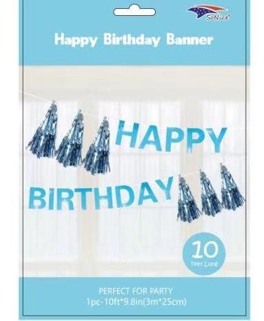 SoNice Party Supplies Light Blue Happy Birthday Banner with Tassels