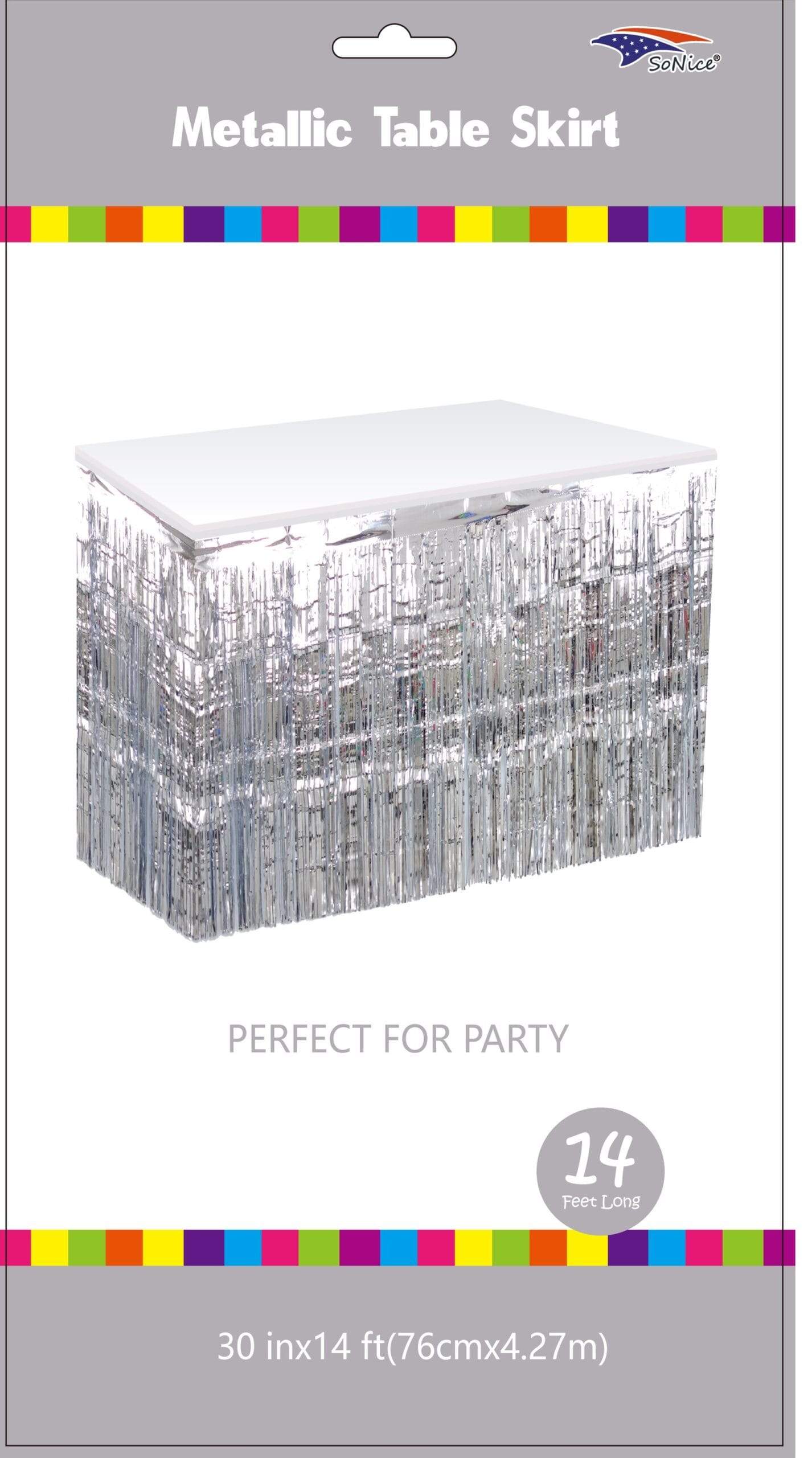 SoNice Party Supplies Silver Metallic Table Skirt 30″ x 14′