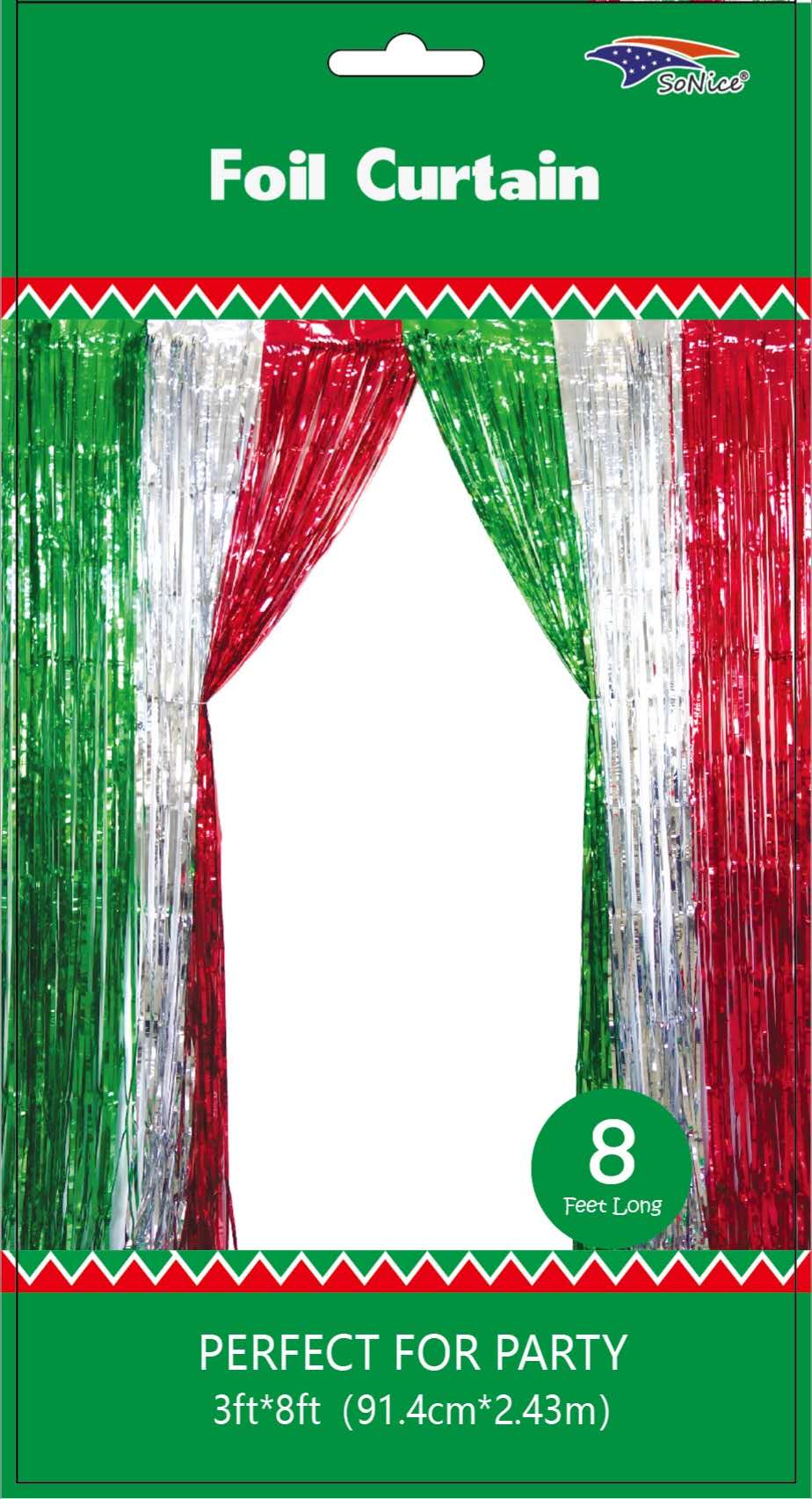 SoNice Red, Green & White Fringe Metallic Curtain