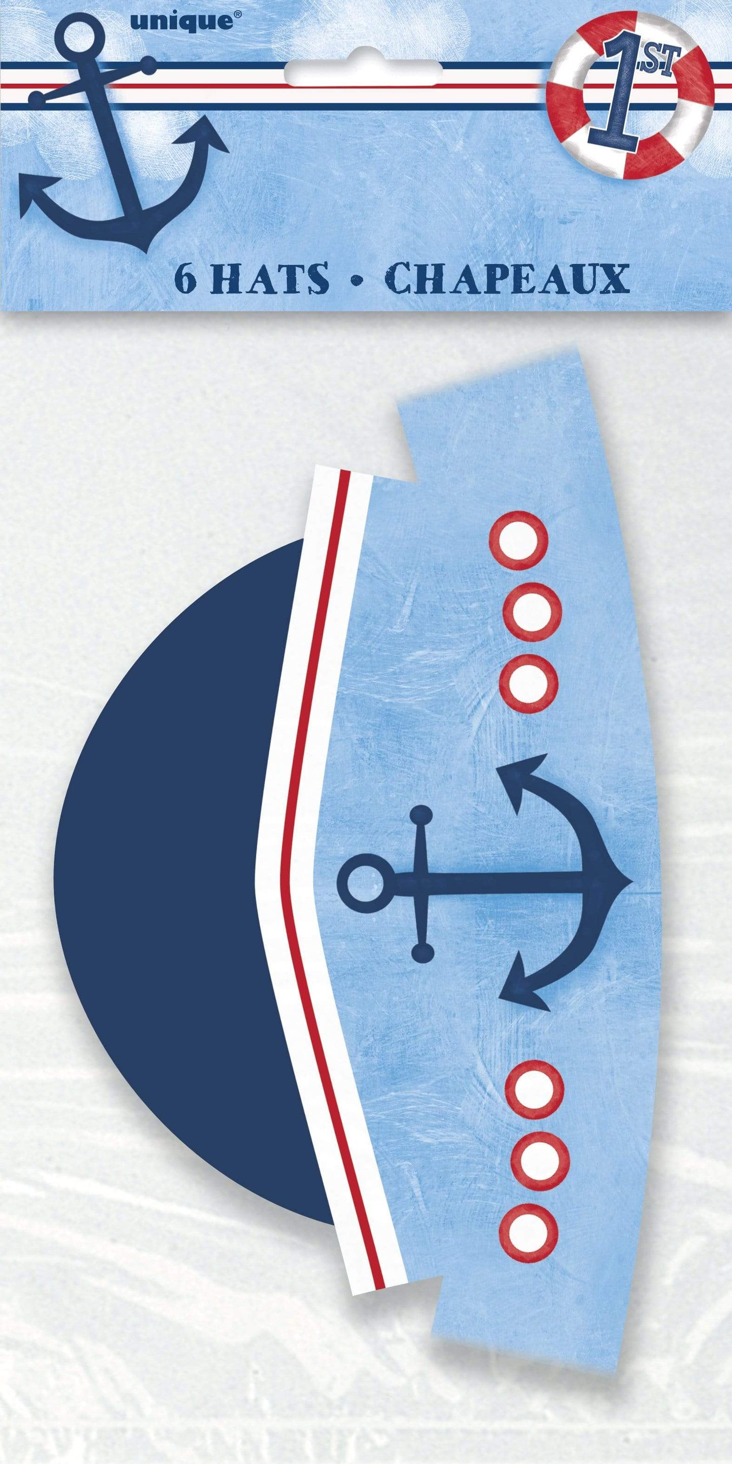 Unique Nautical 1st Birthday Cone Hats (6 count)