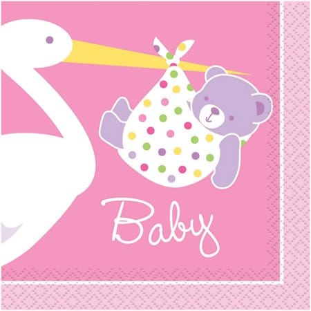 Unique Party Supplies Baby Girl Stork Small Napkin (16 count)