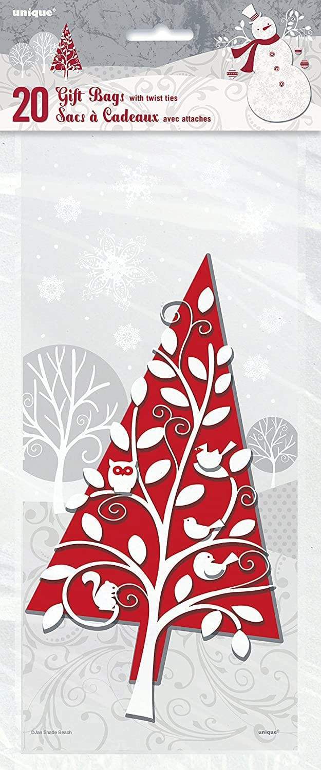 Unique Party Supplies Frosted Christmas Cello Bags (20 count)