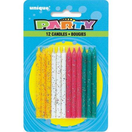 Unique Party Supplies Glitter Candles–Multi Color Spiral (12 count)