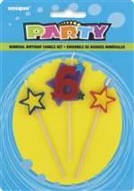 Unique Party Supplies NumBer 6 Star Candles Set (3 count)