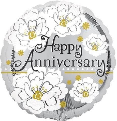18" Happy Anniversary - Silver Floral - CTI Balloons
