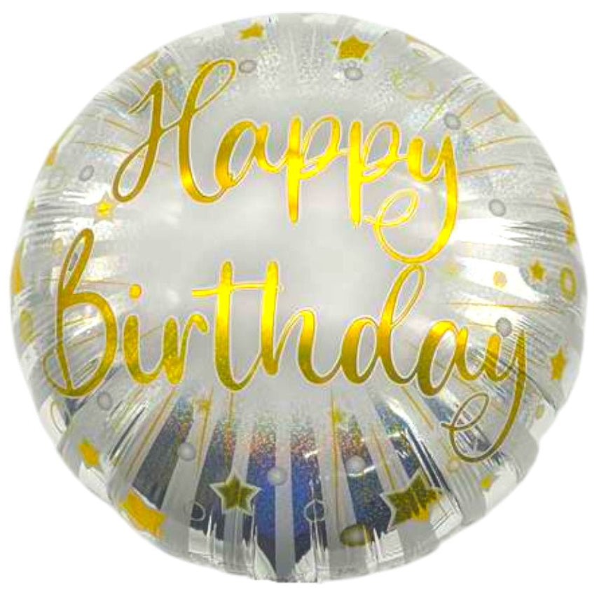 18" Happy Birthday - Silver with Gold Stars (20ct) - Party America