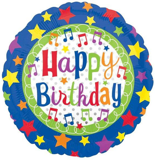18" Happy Birthday Stars and Music Notes - Anagram