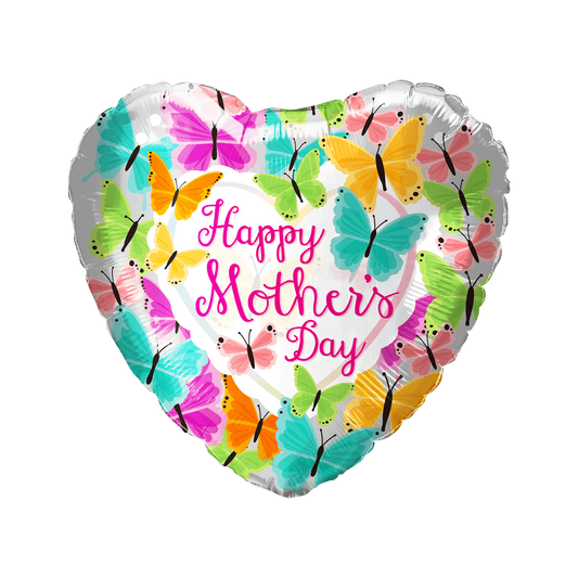 18" Happy Mother's Day Colorful Butterflies Heart (50ct) - Party America