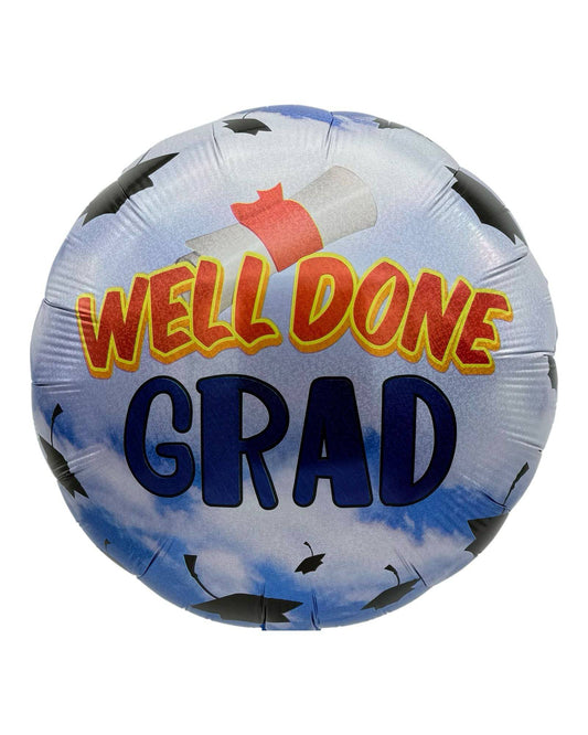 18" Holographic Well-Done Grad Blue with Black Cap (50ct) - Party America