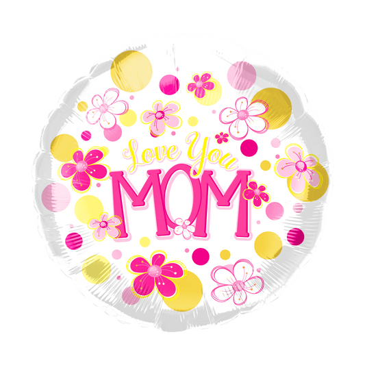18" Love You Mom Flowers and Dots (50ct) - Party America