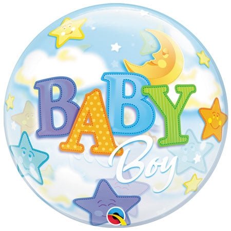 22" Bubble - Baby Boy Moon & Stars - Qualatex