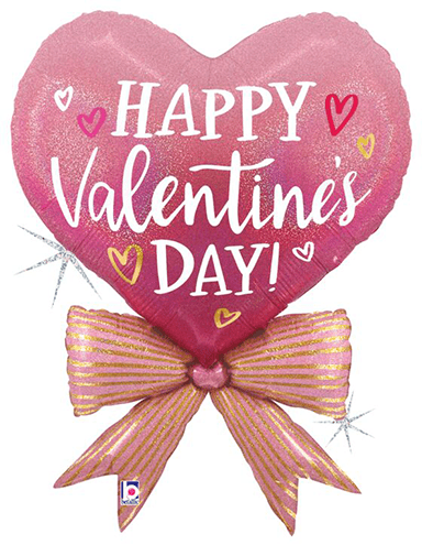 34" Valentine Pink Bow Heart - Betallic