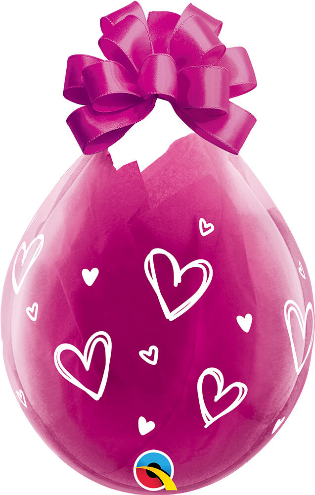 Hand Drawn Hearts 18″ Clear Stuffing Latex Balloons (25 count)