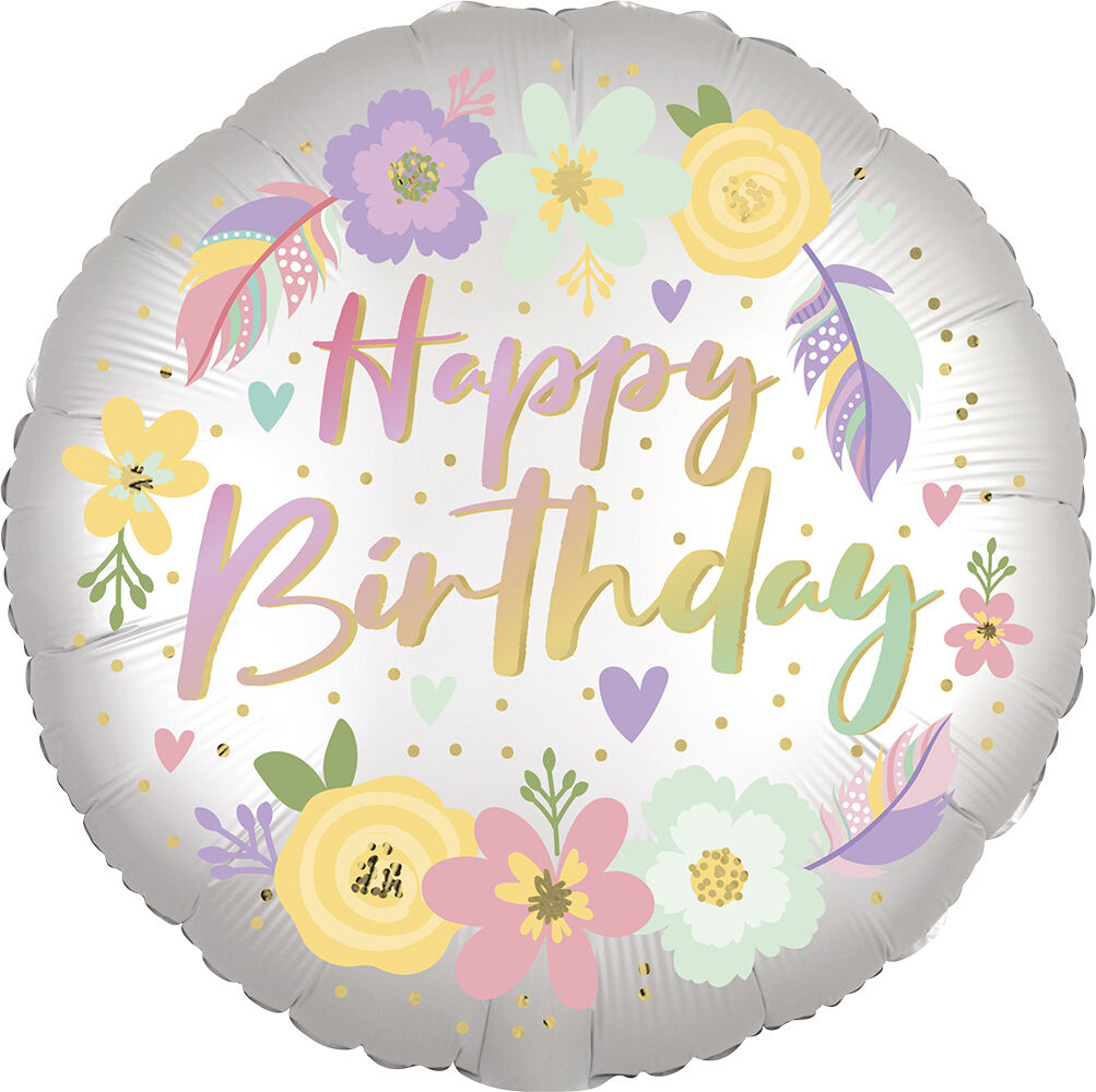 Boho Birthday Satin Flowers 17″ Balloon
