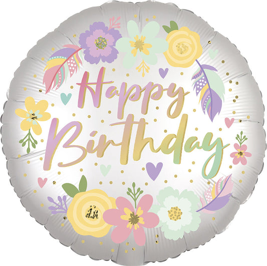 Boho Birthday Satin Flowers 17″ Balloon