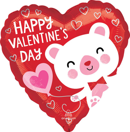 Happy Valentine's Day White Bear 17″ Balloon