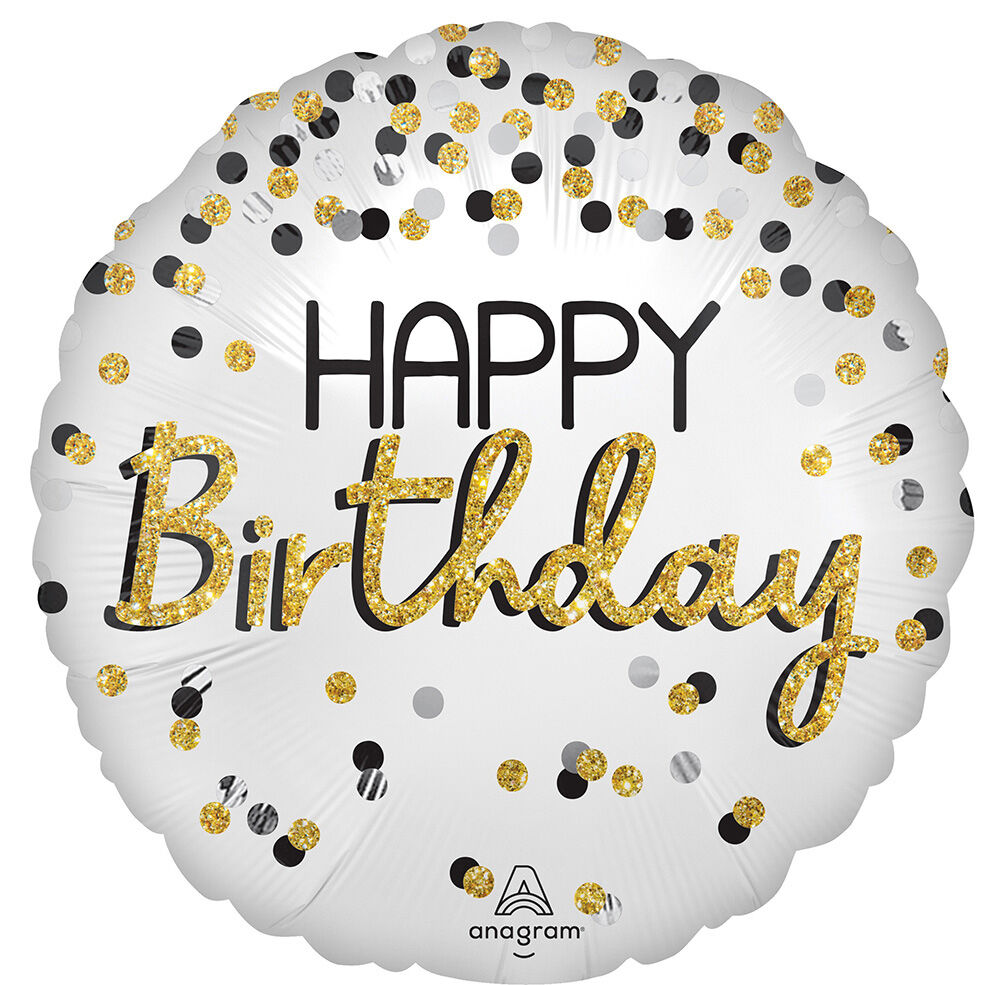 Black Silver Gold Birthday 18″ Balloon