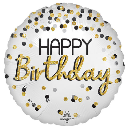 Black Silver Gold Birthday 18″ Balloon