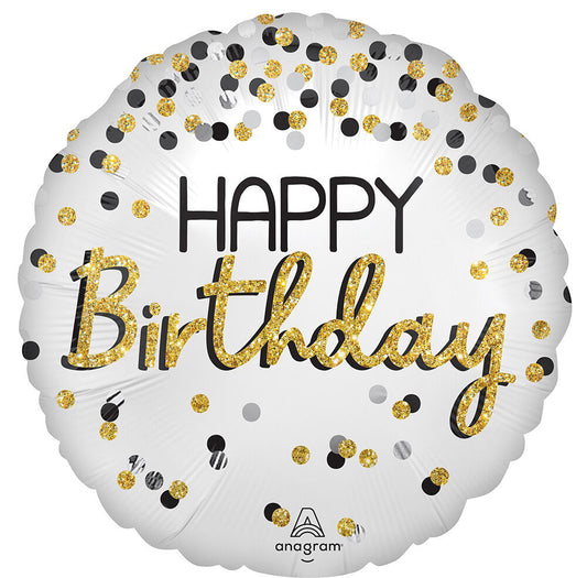 Black Silver Gold Birthday 18″ Balloon