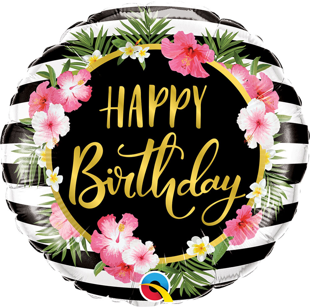 Birthday Hibiscus Stripes 18″ Balloon
