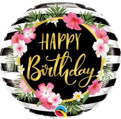 Birthday Hibiscus Stripes 18″ Balloon
