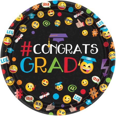 7" Paper Plates - Congrats Grad Emoji Graduation (60ct) - Amscan