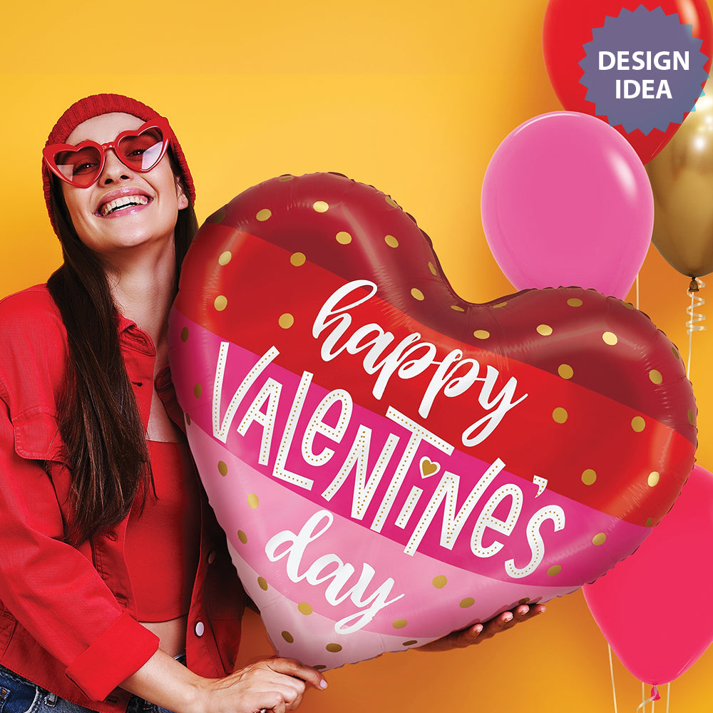 Satin Stripes Happy Valentine's Day Heart 24″ Balloon