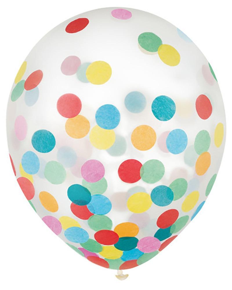 Amscan Latex 12" Clear Latex Balloons with Multicolor Confetti (6)