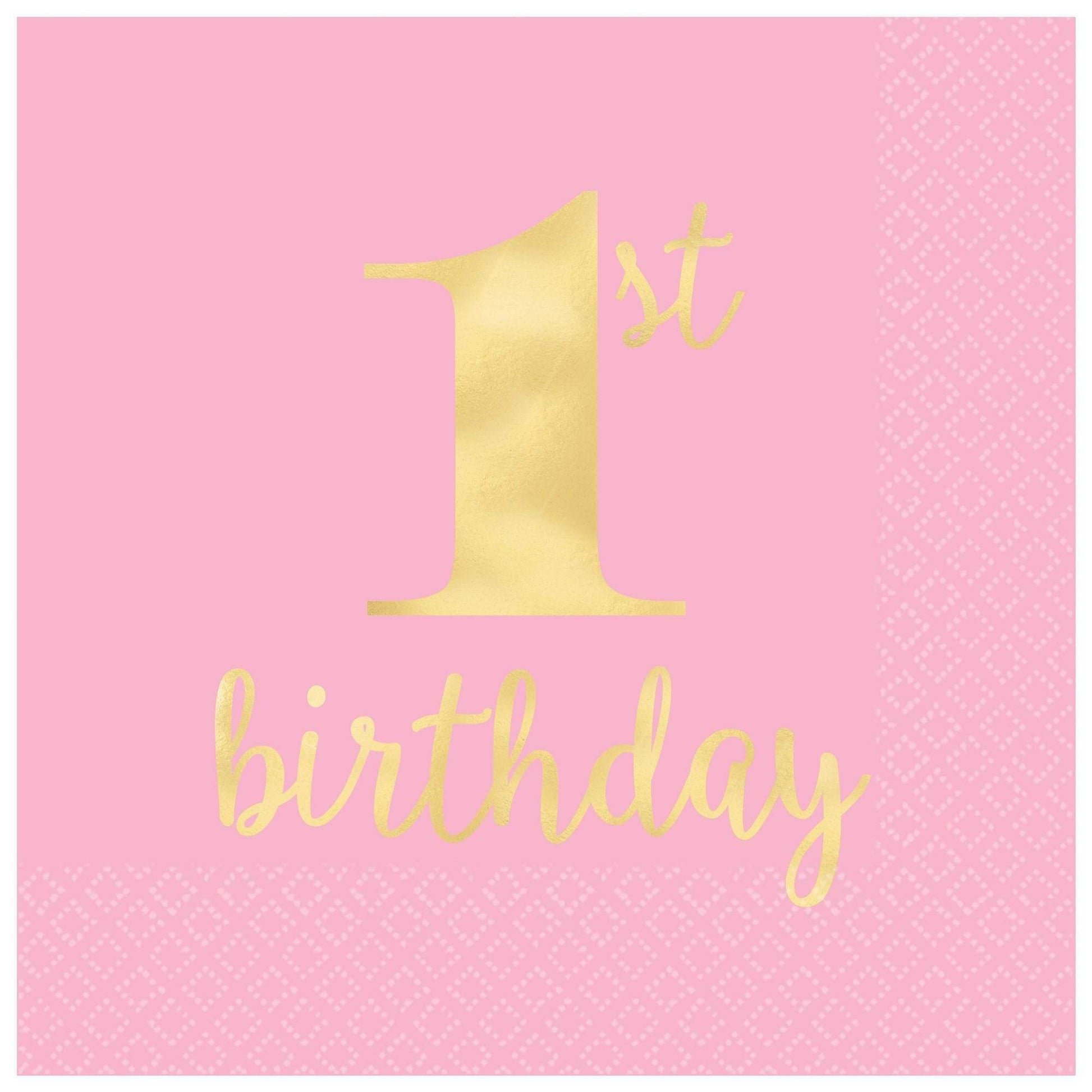 Amscan Party Supplies 1st Birthday Pink Hot Stamped Luncheon Napkins (16 count)