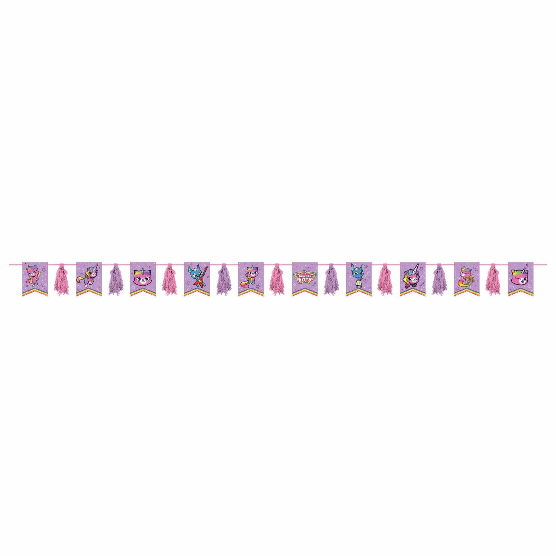Amscan Party Supplies Rainbow Butterfly Unicorn Kitty Pennant & Tassel Garland