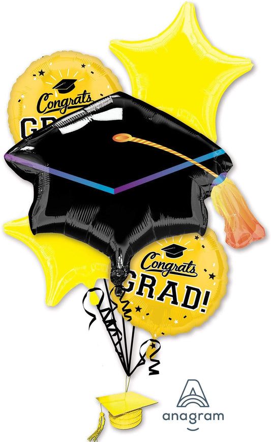 Anagram Mylar & Foil Congrats Grad Graduation Yellow Balloon Bouquet Kit