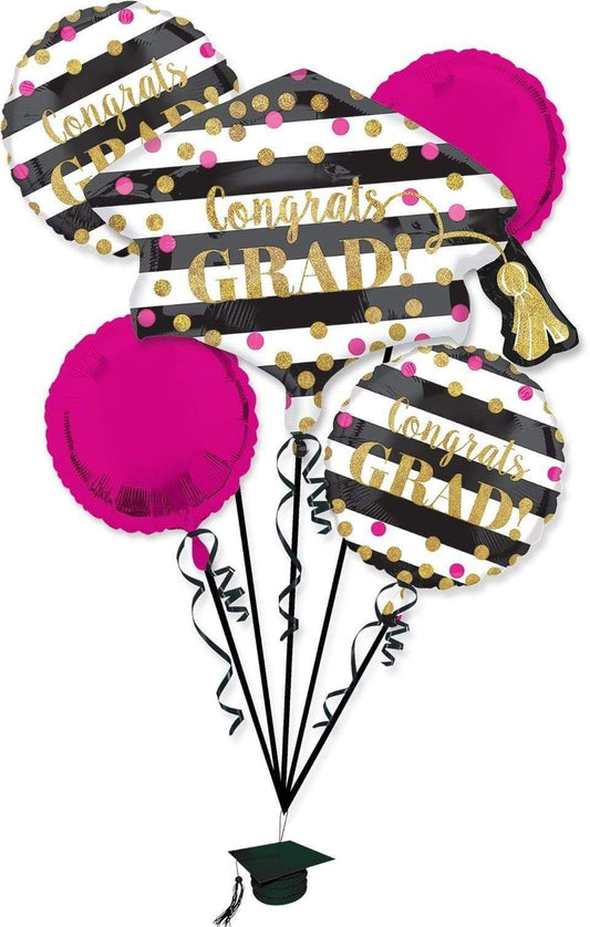 Anagram Mylar & Foil Gold Confetti Grad Balloon Bouquet