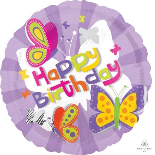 Anagram Mylar & Foil Happy Birthday Butterflies 18″ Balloon