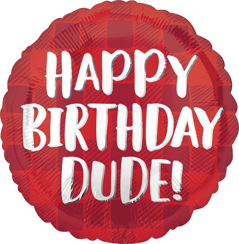 Anagram Mylar & Foil Happy Birthday Dude! Red Plaid 18″ Balloon