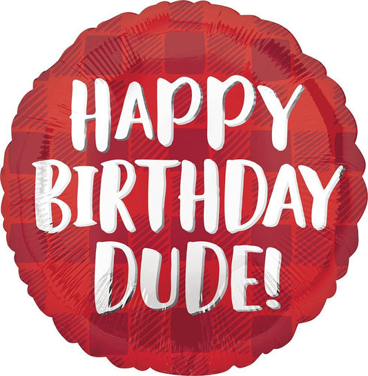 Anagram Mylar & Foil Happy Birthday Dude! Red Plaid 18″ Balloon