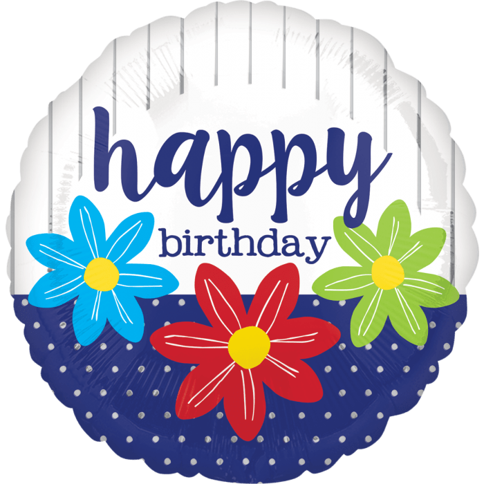 Anagram Mylar & Foil Happy Birthday Sketched Flowers 18″ Balloon