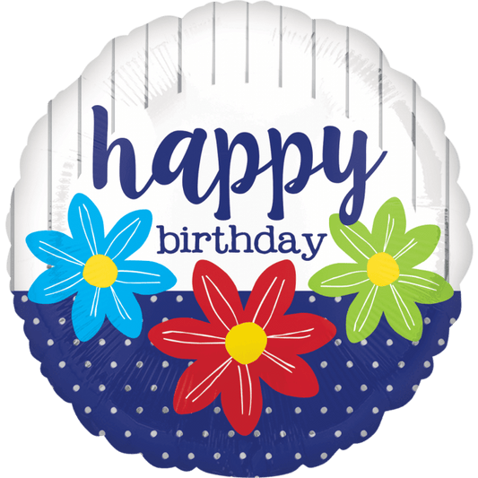 Anagram Mylar & Foil Happy Birthday Sketched Flowers 18″ Balloon