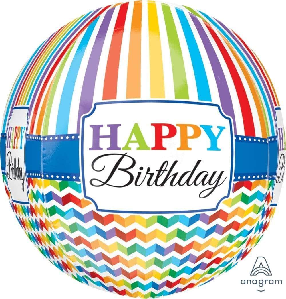 Anagram Mylar & Foil HBD Bright Stripe & Chevron 16" Orbz Balloon