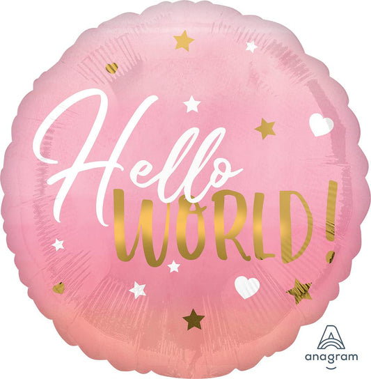 Anagram Mylar & Foil Hello World! Pink Baby Girl 18″ Balloon