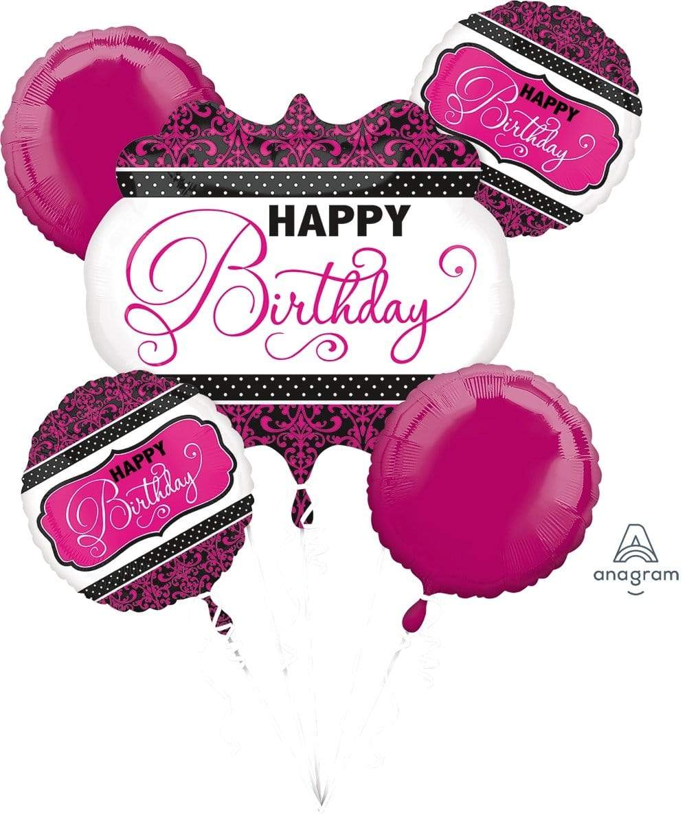Anagram Mylar & Foil Pink, Black & White Birthday Balloon Bouquet