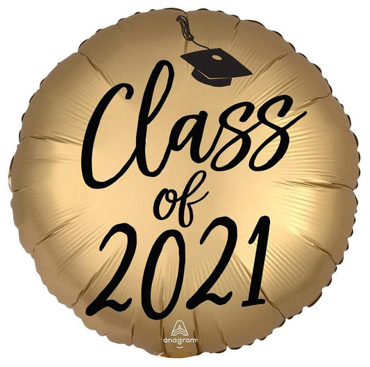 Anagram Mylar & Foil Satin Infused Class of 2021 Gold 18" Round Balloon