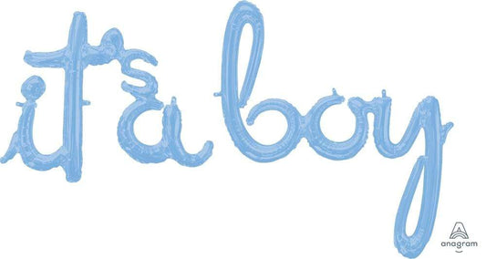 Anagram Mylar & Foil Script Phrase It's A Boy Pastel Blue 27" Balloon