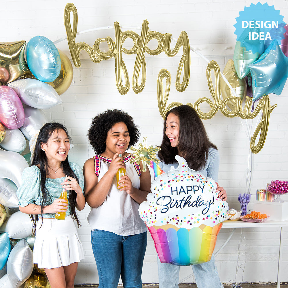 Script Phrase ″Happy Bday" White Gold (Air-Fill Only)