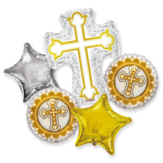 Balloon Bouquet - Gold & White Cross - Conver USA