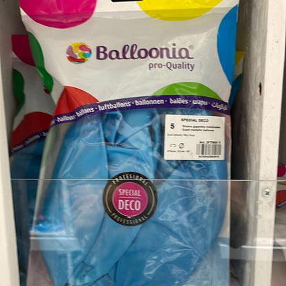 Balloonia Latex Metallic Sky Blue  36″ Latex Balloons (5 count)