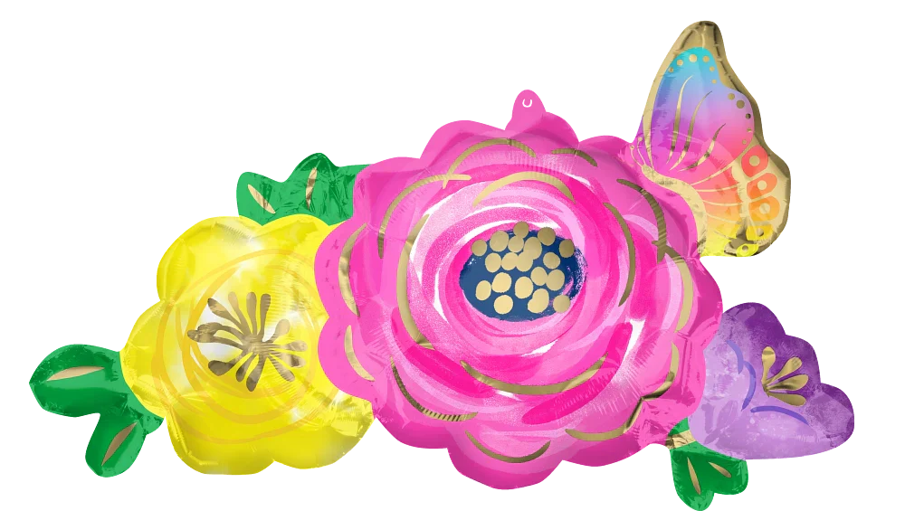 Beautiful Flowers & Butterfly 37″ Foil Balloon by Anagram from Instaballoons