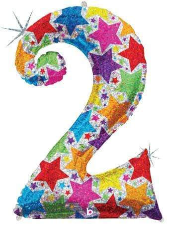 Betallic Mylar & Foil 2 40" Giant Number Balloons with Holographic Multi-Color Stars