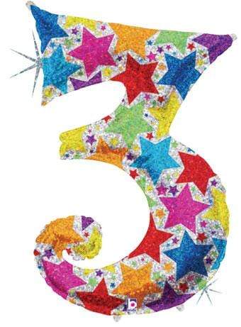 Betallic Mylar & Foil 3 40" Giant Number Balloons with Holographic Multi-Color Stars