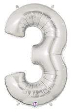 Betallic Mylar & Foil 3 Silver 40" Giant Balloon Letters and Numbers