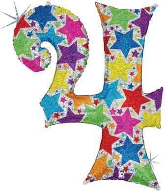 Betallic Mylar & Foil 4 40" Giant Number Balloons with Holographic Multi-Color Stars